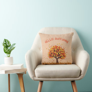 Cojín Decorativo Arpillera Rústica con Patrón Colorido "Hola Otoño"