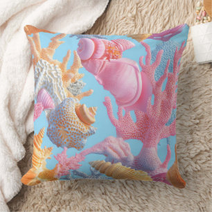 Cojín Decorativo Arrecife de Coral Pastel Turquesa Lavanda