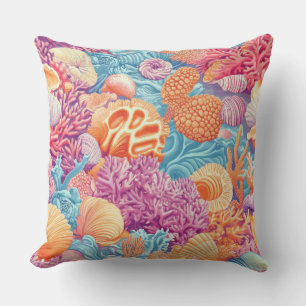 Cojín Decorativo Arrecife de Coral Tropical Turquesa Lavanda Marino