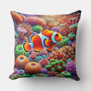 Cojín Decorativo Arrecife de coral vibrante con un pez payaso