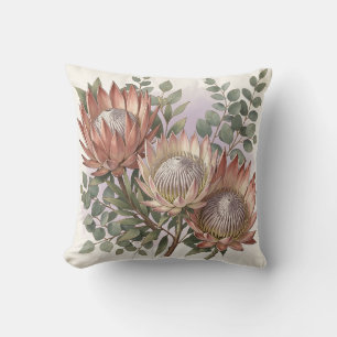 Cojín Decorativo Arreglo Botánico de Eucalipto Protea Rosa