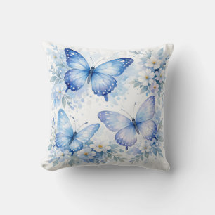 Cojín Decorativo Arreglo Floral de Mariposa Azul