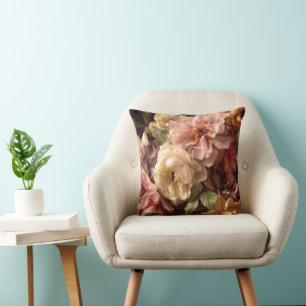 Cojín Decorativo Arreglo Vintage de Peonía de Primavera Vibrante