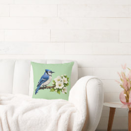 Cojín Decorativo Arrendajo Azul con Flores Blancas