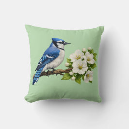 Cojín Decorativo Arrendajo Azul con Flores Blancas