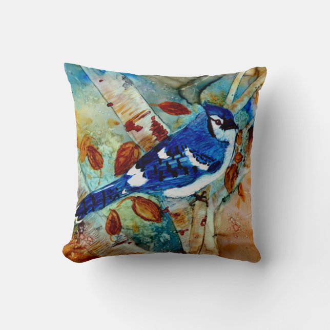 Cojín Decorativo Arrendajo azul en el árbol (Anverso)