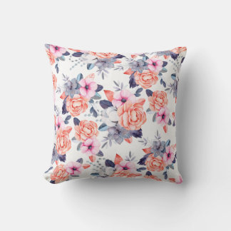 Cojín Decorativo Arroz de coral rosa púrpura color de agua floral v