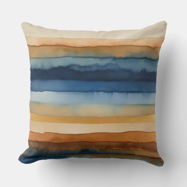 Cojín Decorativo Arroz dorada de bronce y acuarela azul (Anverso)