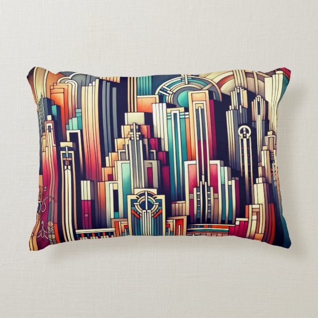 Cojín Decorativo Art Deco Cityscape (Anverso)