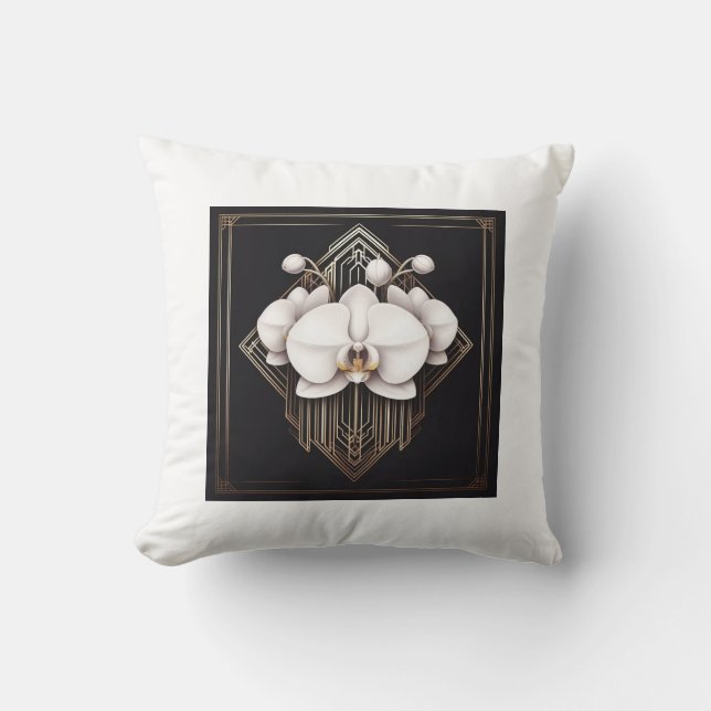 Cojín Decorativo Art Deco de Flor Blanca (Anverso)