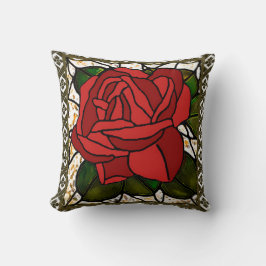 Cojín Decorativo Art Deco de Rosa Roja Vintage