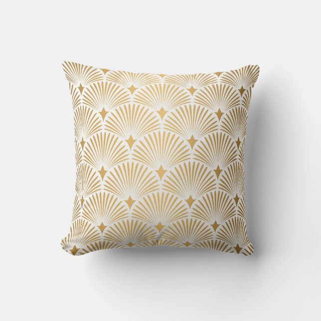 Cojín Decorativo Art Deco: Elegancia Oro-Blanco. (Anverso)