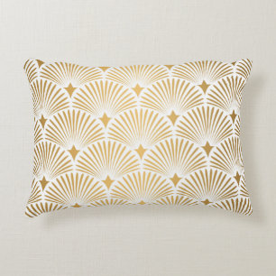 Cojín Decorativo Art Deco: Elegancia Oro-Blanco.