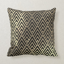 Cojín Decorativo Art Deco Faux Sepia Black Gold Triangles Geometría