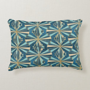 Cojín Decorativo Art Deco Geométrico Dorado, Azul y Verde Luxuoso G