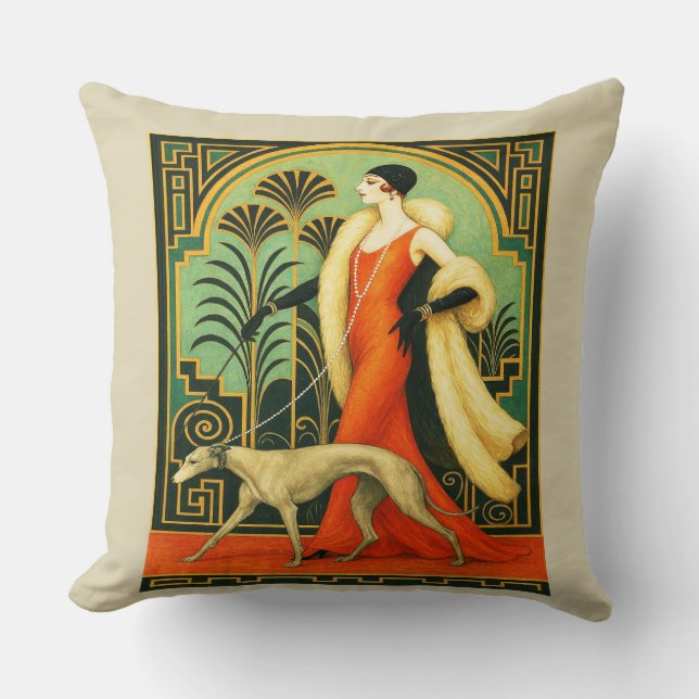 Cojín Decorativo Art Deco Lady with Dog  (Anverso)