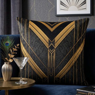 Cojín Decorativo Art Deco Negro y Dorado Gatsby