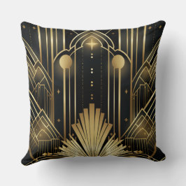Cojín Decorativo Art Déco Noir et Or - Élégance Vintage Géométrique
