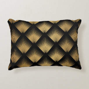 Cojín Decorativo Art Deco, patrón oro negro.