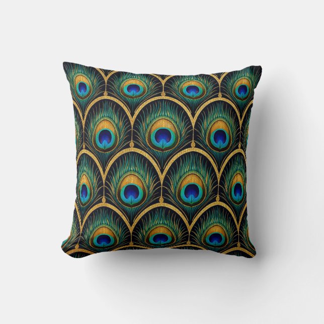 Cojín Decorativo Art Deco Peacock Feather Pattern Throw Pillow (Anverso)