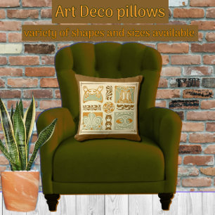 Cojín Decorativo Art Decó Resumen Floral con sabio verde y oro
