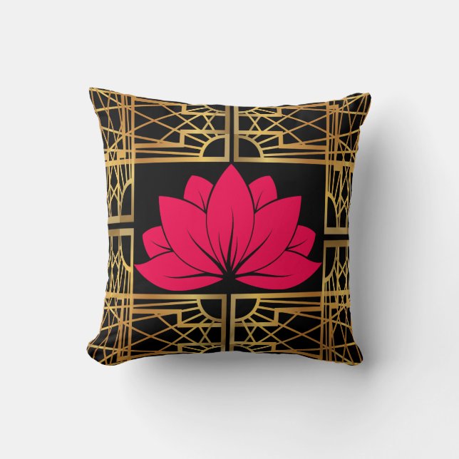 Cojín Decorativo Art Deco Retro Lotus (red & black) (Anverso)