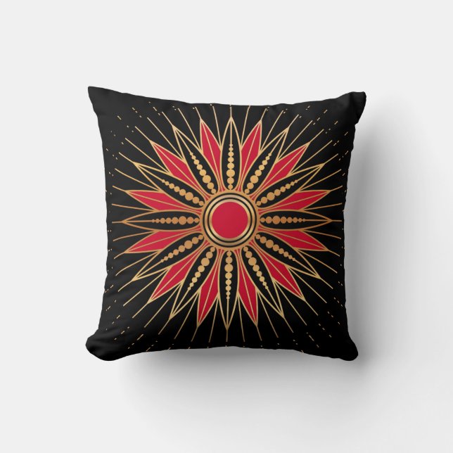 Cojín Decorativo Art Deco Retro Star (red-gold-black) (Anverso)
