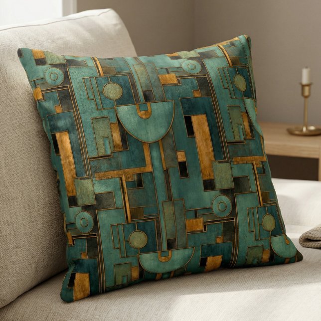 Cojín Decorativo Art Deco Teal Gold Geometric Pattern (Subido por el creador)