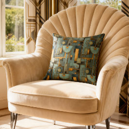 Cojín Decorativo Art Deco Teal Gold Geometric Pattern