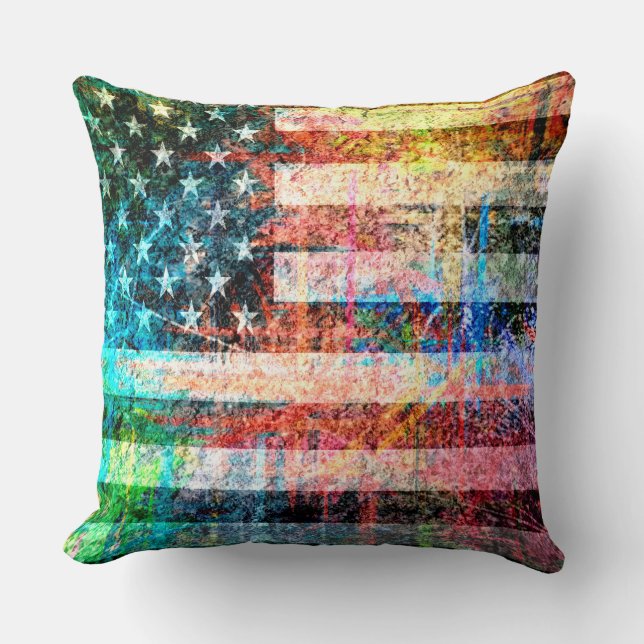 Cojín Decorativo Art Grunge Bandera Estadounidense #3 (Anverso)