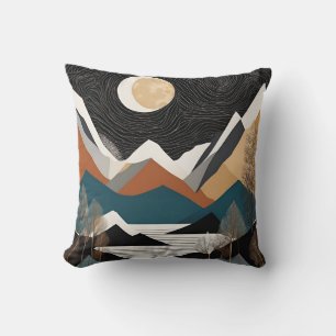 Cojín Decorativo Art Nouveau Luna Sobre Montañas Negro Y Dorado 