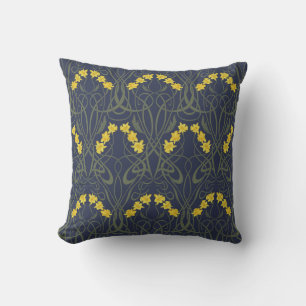 Cojín Decorativo Art Nouveau Narcisos Amarillos y Tallos Azules