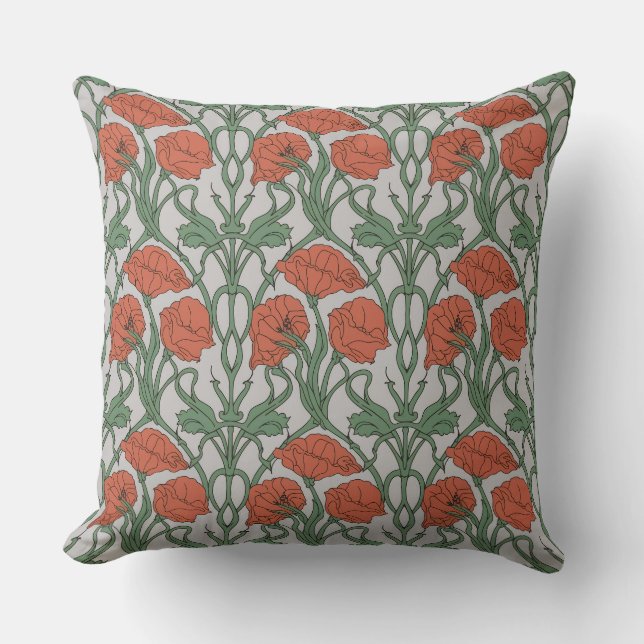 Cojín Decorativo Art Nouveau Red Poppy Floral Print (Anverso)