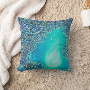 Cojín Decorativo Arte abstracto azul y Verde azulado