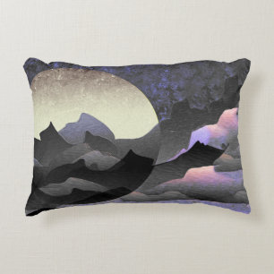 Cojín Decorativo Arte abstracto caprichoso de la luna y las montaña
