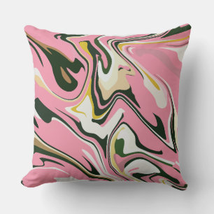 Cojín Decorativo Arte abstracto con remolinos de rosa, blanco y neg