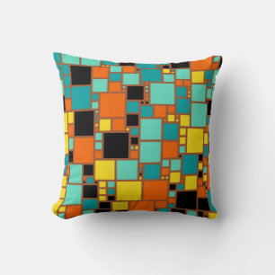 Cojín Decorativo Arte abstracto   Cuadrados azules del Naranja amar