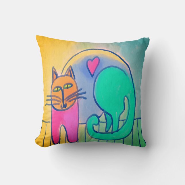 Cojín Decorativo Arte abstracto de gato amoroso (Anverso)