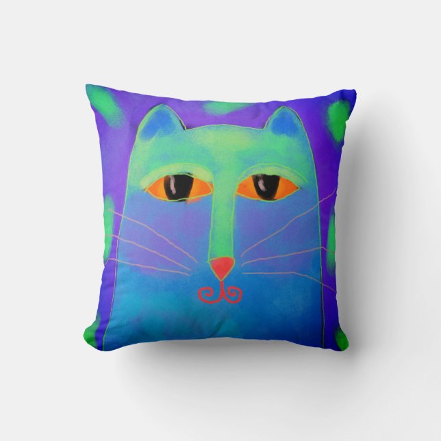 Cojín Decorativo Arte abstracto de gato azul (Anverso)