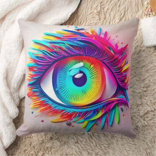 Cojín Decorativo Arte abstracto de ojo de neón vibrante
