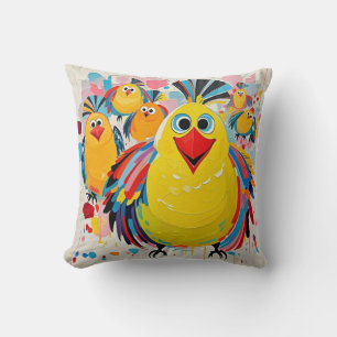 Cojín Decorativo Arte abstracto de pájaros colorido gordo gigante l