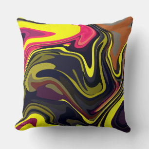 Cojín Decorativo Arte abstracto de remolino amarillo y rosa