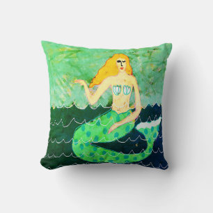 Cojín Decorativo Arte abstracto de sirena verde