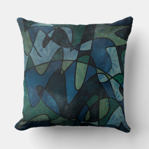 Cojín Decorativo Arte abstracto de vidrio emplomado digital azul ve