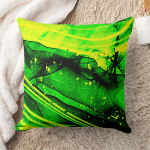 Cojín Decorativo Arte abstracto fractal amarillo verde