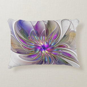 Cojín Decorativo Arte abstracto fractal de flor enérgico y colorido