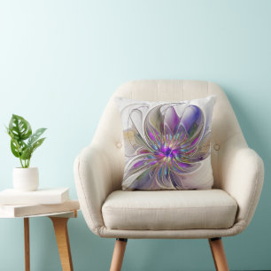 Cojín Decorativo Arte abstracto fractal de flores enérgico y colori