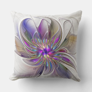 Cojín Decorativo Arte abstracto fractal de flores enérgico y colori