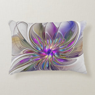 Cojín Decorativo Arte abstracto fractal de flores enérgico y colori