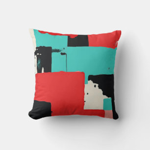 Cojín Decorativo Arte abstracto geométrico en rojo, negro, azul ver